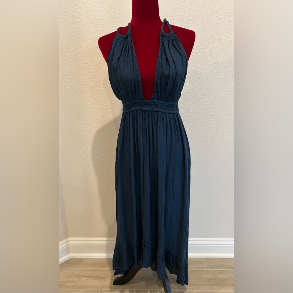 Raviya Deep Teal Halter V-Neck Maxi Dress Beach Coverup Small 2